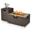 32 x 20 Inch Propane Rattan Fire Pit Table Set with Side Table Tank and Cover