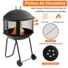 28 Inch Portable Fire Pit on Wheels with Log Grate