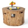40 Inch Round Propane Gas Fire Pit Table Wood-Like Surface with Laval Rock PVC Cover