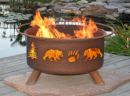 Wood Burning Fire Pit Patina Product F107 Bears & Trees Style