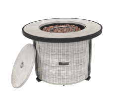 36in Round Gas Fire Pit Table,50,000 BTU Outdoor Wicker Propane Firepit w/Lid, Lava Rock, Fit for Ou