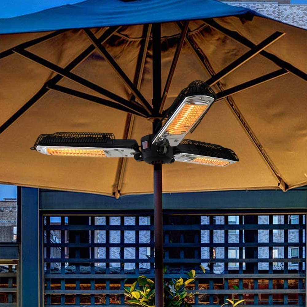 Arttoreal 1500W Foldable Electric Patio Heater Umbrella with 3 Heating Panels; for Pergola Outdoor or Gazabo Parasol