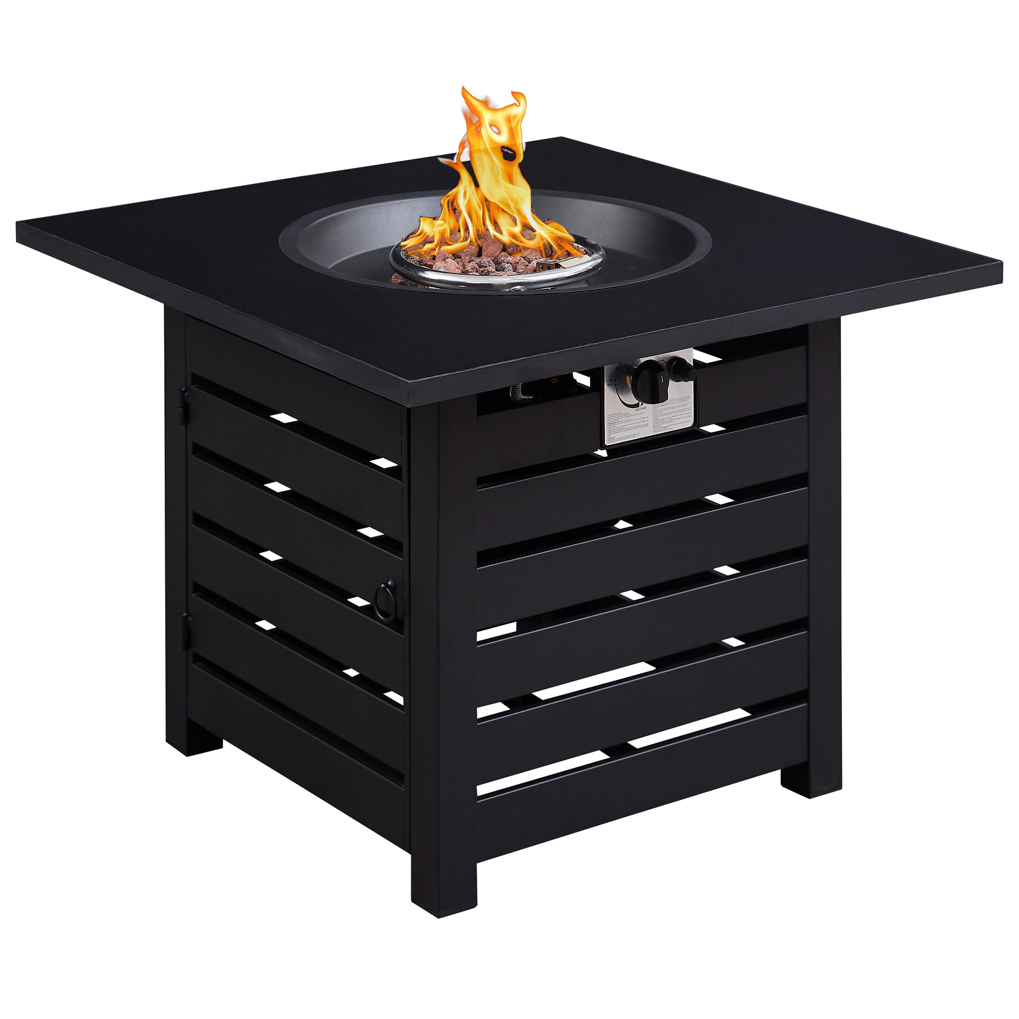 32 in. Square Ceramic Tile Top Outdoor Gas Fire Pit with Lava Rocks-Black, only for pick up