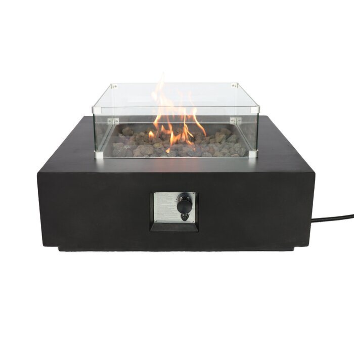 Living Source International Concrete/Glass Propane/Natural Gas Fire Pit Table (Charcoal)