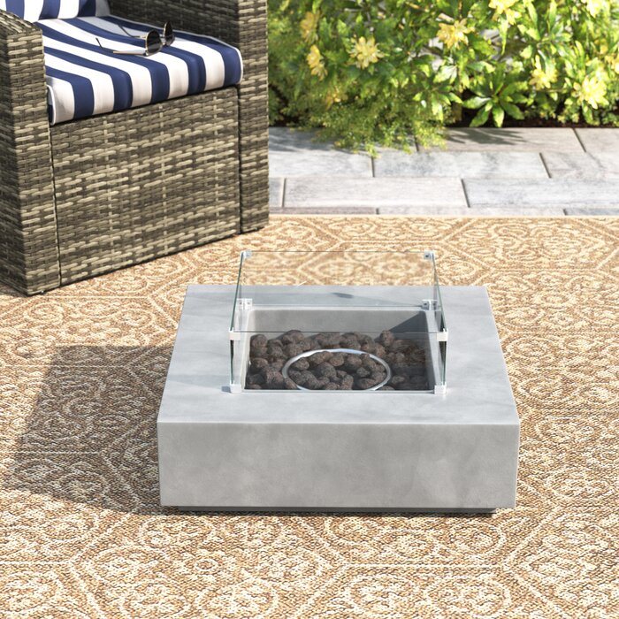 Living Source International Concrete/Glass Propane/Natural Gas Fire Pit Table