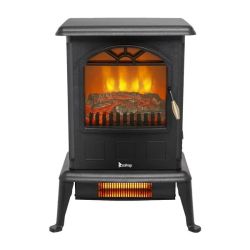 Electric Fireplace Stove Space Heater 1500W Portable Freestanding with Thermostat, Realistic Flame Logs Vintage Design for Corners