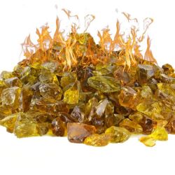Pebble Style Amber Tempered Fire Pit Glass 1/2-1 inch - 40 lbs.
