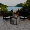 25 Inch 40000 BTU LP Gas Fire Pit Table with Lid and Fire Glass