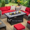 52 Inch Rattan Wicker Propane Fire Pit Table with Rain Cover and Lava Rock