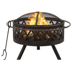 Rustic Fire Pit with Poker 26.6" XXL Steel