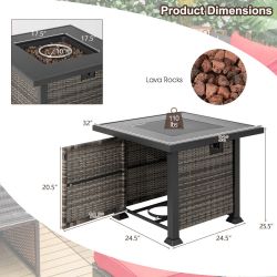 32 Inch Square Propane Fire Pit Table with Lava Rocks Cover (Heater Color: gray)