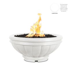Custom Fire Pit "Roma" Concrete Fire Bowl  by The Outdoor Plus (Color: Limestone (-LIM), TOP Fire Pit Size: 24", OPT Ignition: Match Lit, Fuel: Natural Gas)