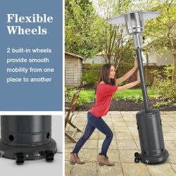48,000 BTU Standing Outdoor Heater Propane LP Gas Steel with Table and Wheels (Heater Color: silver)