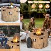 40 Inch Round Propane Gas Fire Pit Table Wood-Like Surface with Laval Rock PVC Cover