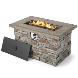 43.5 Inch Rectangle Faux Stone Propane Gas Fire Pit Table with Lava Rock and PVC Cover