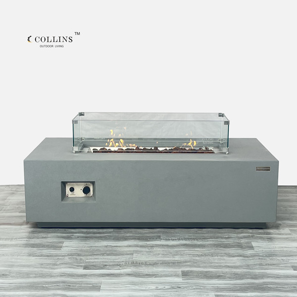 Rectangular 55 by 28 inch GFRC Gas Fire Table by Coling Stone