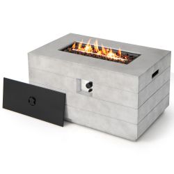 43 Inch Rectangular Concrete Propane Fire Pit Table with Lava Rocks and Cover 50,000 BTU