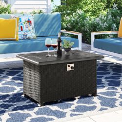 43 Inch Outdoor Fire Pit Table 50; 000 BTU Wicker Auto-Ignition Gas Fire Pit Table for Outside with Aluminum Tabletop;  ETL Certification