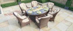 Turnbury Outdoor 7 Piece Patio Wicker Gas Fire Pit Set Oval Table with Arm Chairs by Direct Wicker