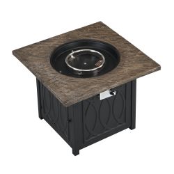 32 in. Square Metal Outdoor Fire Pit Table with Steel Lid, Table Top in Brown, only for pick up
