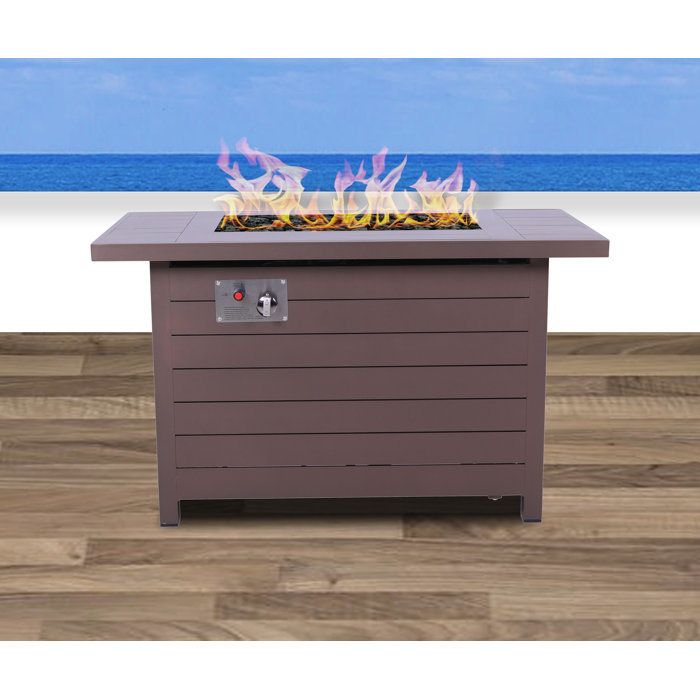 Living Source International 25" H x 42" W Aluminum Outdoor Fire Pit Table with Lid