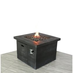 Living Source International Fiber Reinforced Concrete Propane/Natural Gas Fire Pit Table (Dark Wood)