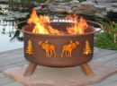 Wood Burning Fire Pit Patina Product F108 Moose & Trees Style