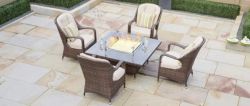 Turnbury Outdoor 5 Piece Patio Wicker Gas Fire Pit Set Square Table with Arm Chairs by Direct Wicker