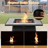 35 Inch Propane Gas Fire Pit Table Wicker Rattan with Lava Rocks PVC Cover