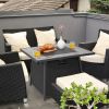 35 Inch Propane Gas Fire Pit Table Wicker Rattan with Lava Rocks PVC Cover