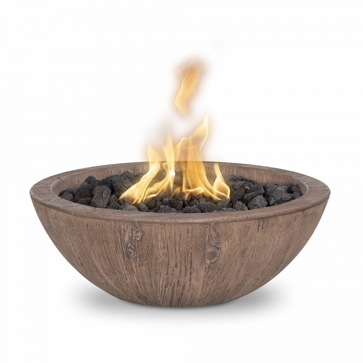 Woodgrain Sedona Gas Fire Bowl 27 inch from The Outdoor Plus (Wood Grain Finish: Oak - OAK, TOP Ignition: Match Light)