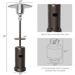 48,000 BTU Standing Outdoor Heater Propane LP Gas Steel with Table and Wheels (Heater Color: brown)